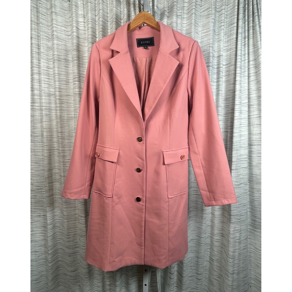 ENTRY Pink Long Blazer Jacket Gold Button Pocket Detail Women's Size L